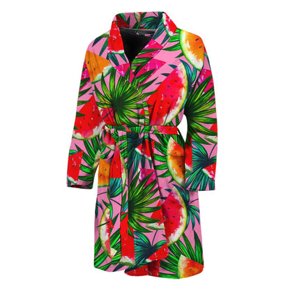 Colorful Leaf Watermelon Pattern Print Men's Bathrobe