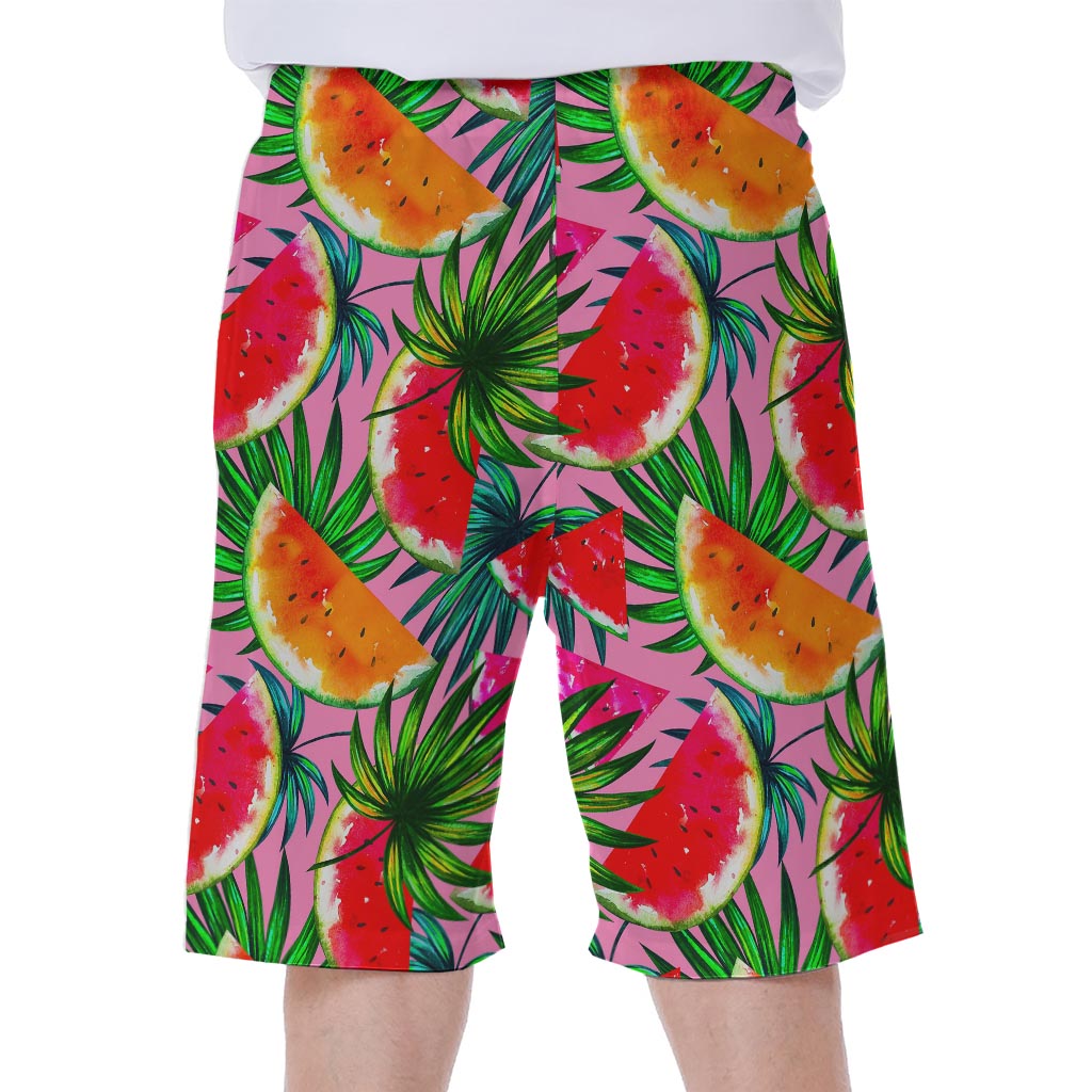 Colorful Leaf Watermelon Pattern Print Men's Beach Shorts