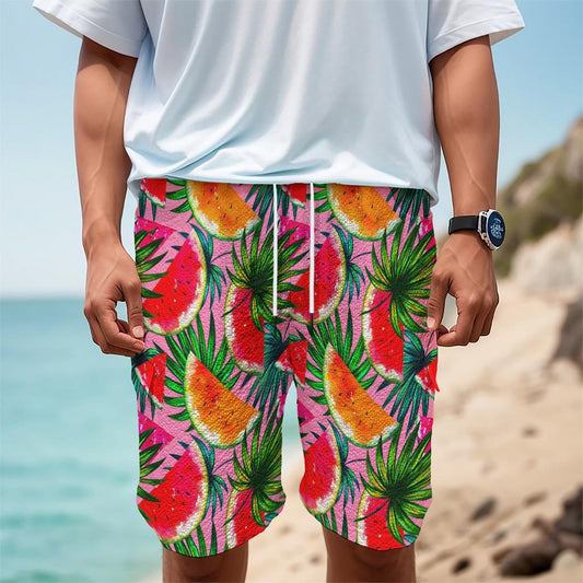 Colorful Leaf Watermelon Pattern Print Men's Cargo Shorts