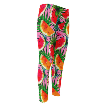 Colorful Leaf Watermelon Pattern Print Men's Compression Pants