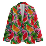 Colorful Leaf Watermelon Pattern Print Men's Cotton Blazer