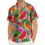Colorful Leaf Watermelon Pattern Print Men's Deep V-Neck Shirt