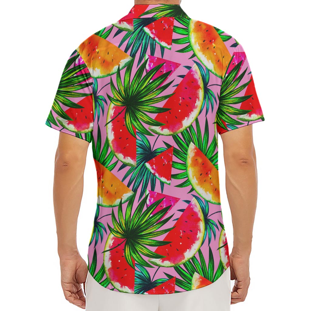 Colorful Leaf Watermelon Pattern Print Men's Deep V-Neck Shirt