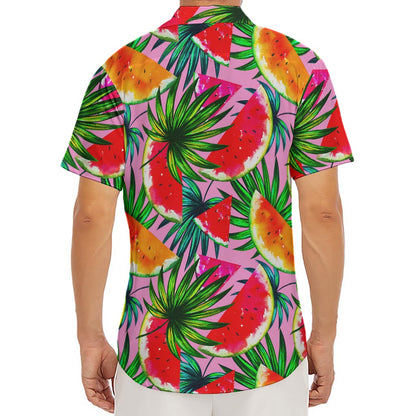 Colorful Leaf Watermelon Pattern Print Men's Deep V-Neck Shirt