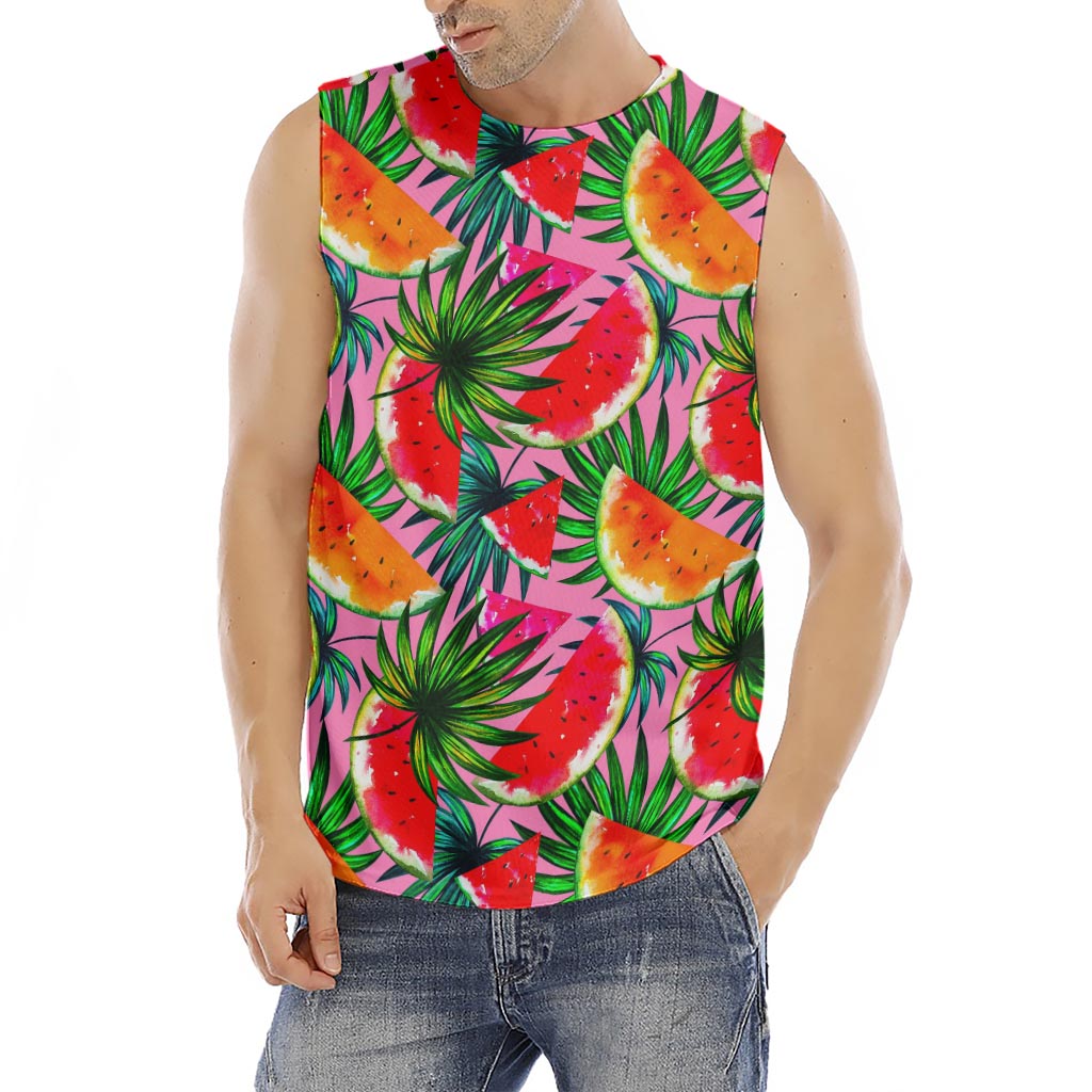 Colorful Leaf Watermelon Pattern Print Men's Fitness Tank Top