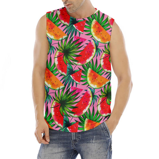 Colorful Leaf Watermelon Pattern Print Men's Fitness Tank Top