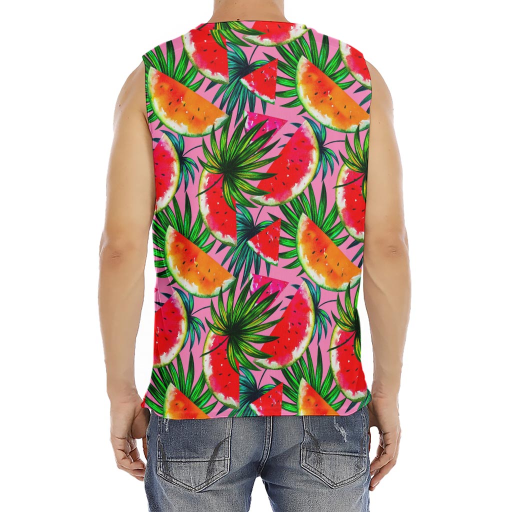 Colorful Leaf Watermelon Pattern Print Men's Fitness Tank Top