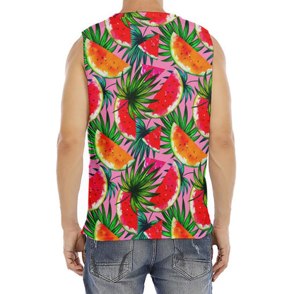 Colorful Leaf Watermelon Pattern Print Men's Fitness Tank Top