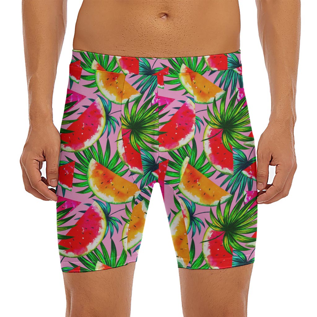 Colorful Leaf Watermelon Pattern Print Men's Long Boxer Briefs