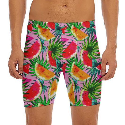 Colorful Leaf Watermelon Pattern Print Men's Long Boxer Briefs
