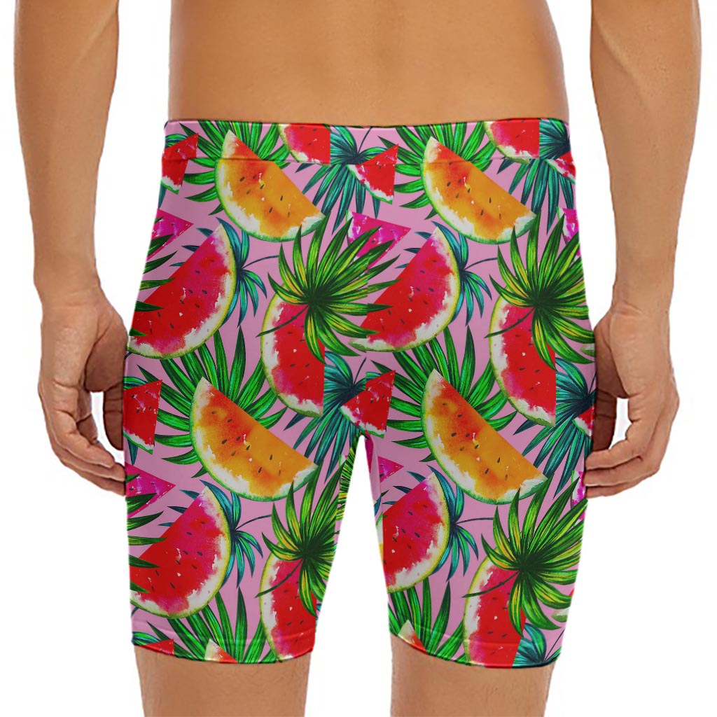 Colorful Leaf Watermelon Pattern Print Men's Long Boxer Briefs