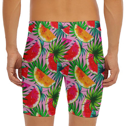 Colorful Leaf Watermelon Pattern Print Men's Long Boxer Briefs