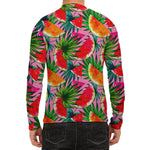 Colorful Leaf Watermelon Pattern Print Men's Long Sleeve Rash Guard