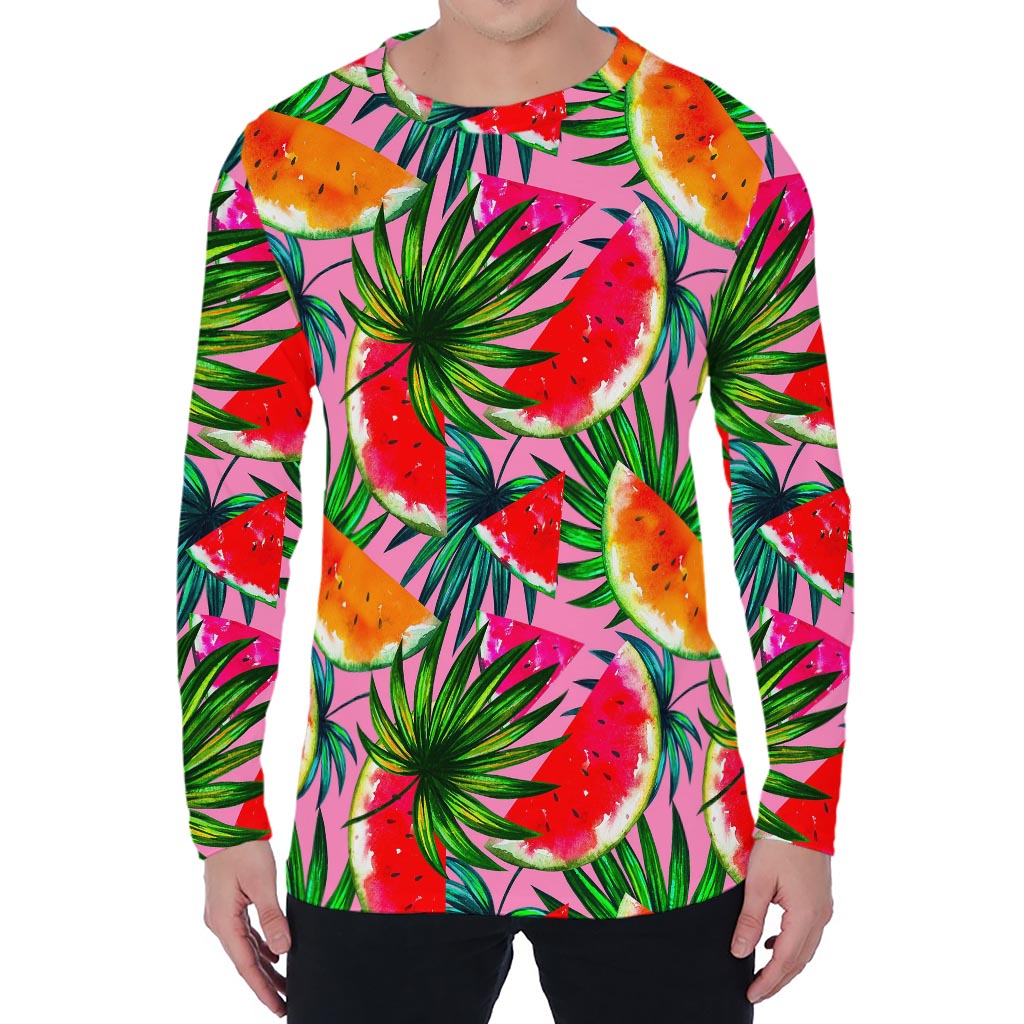 Colorful Leaf Watermelon Pattern Print Men's Long Sleeve T-Shirt