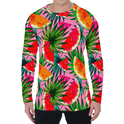 Colorful Leaf Watermelon Pattern Print Men's Long Sleeve T-Shirt