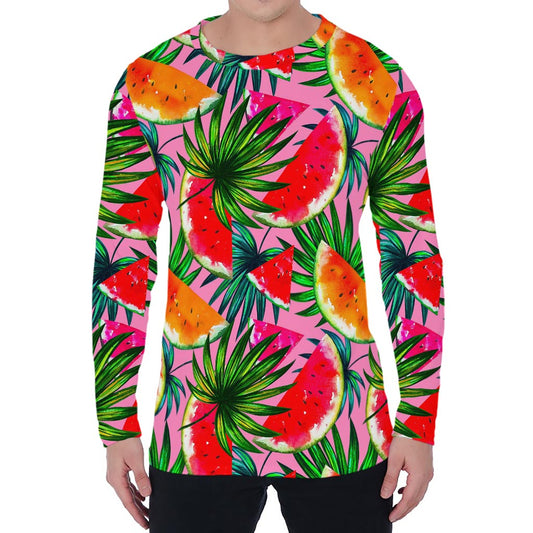 Colorful Leaf Watermelon Pattern Print Men's Long Sleeve T-Shirt