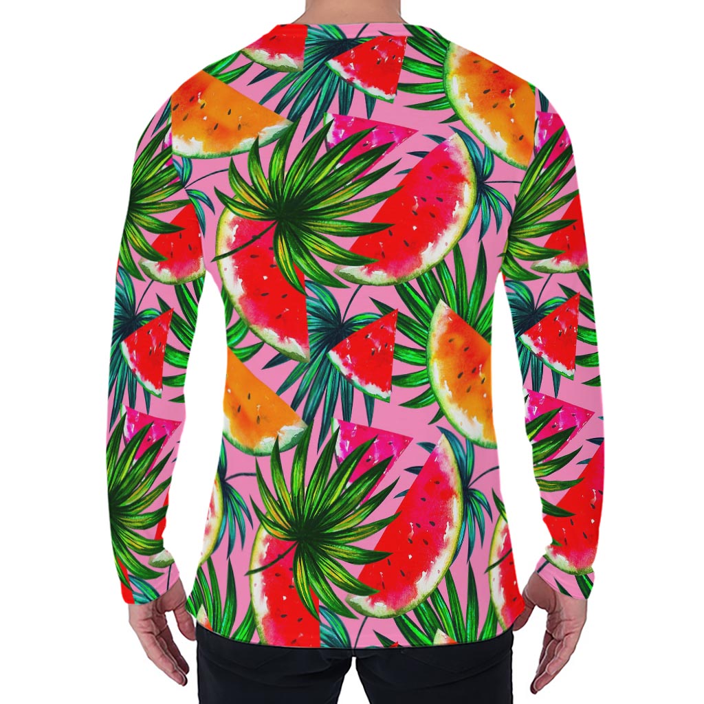 Colorful Leaf Watermelon Pattern Print Men's Long Sleeve T-Shirt