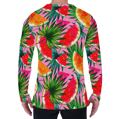 Colorful Leaf Watermelon Pattern Print Men's Long Sleeve T-Shirt