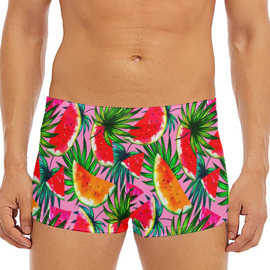 Colorful Leaf Watermelon Pattern Print Men's Short Boxer Briefs