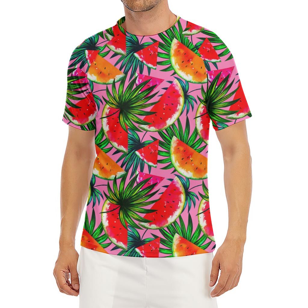 Colorful Leaf Watermelon Pattern Print Men's Short Sleeve Rash Guard