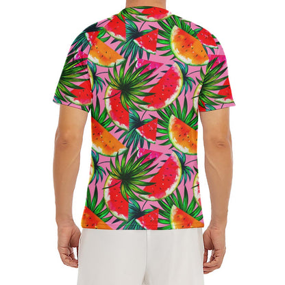 Colorful Leaf Watermelon Pattern Print Men's Short Sleeve Rash Guard