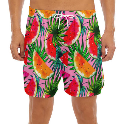Colorful Leaf Watermelon Pattern Print Men's Split Running Shorts