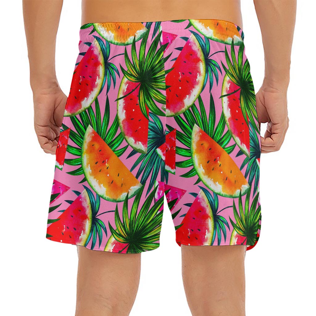 Colorful Leaf Watermelon Pattern Print Men's Split Running Shorts
