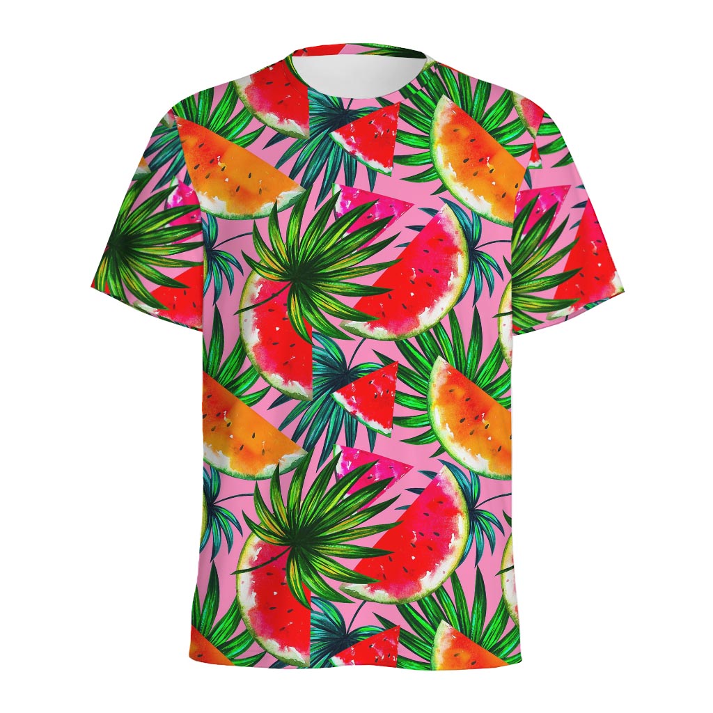 Colorful Leaf Watermelon Pattern Print Men's Sports T-Shirt