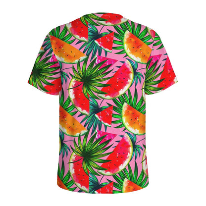 Colorful Leaf Watermelon Pattern Print Men's Sports T-Shirt