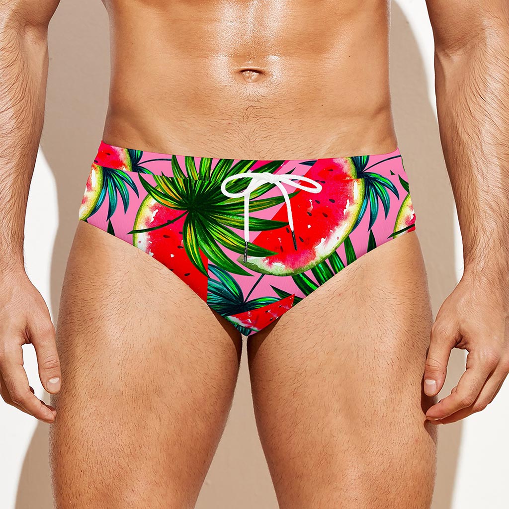 Colorful Leaf Watermelon Pattern Print Men's Swim Briefs