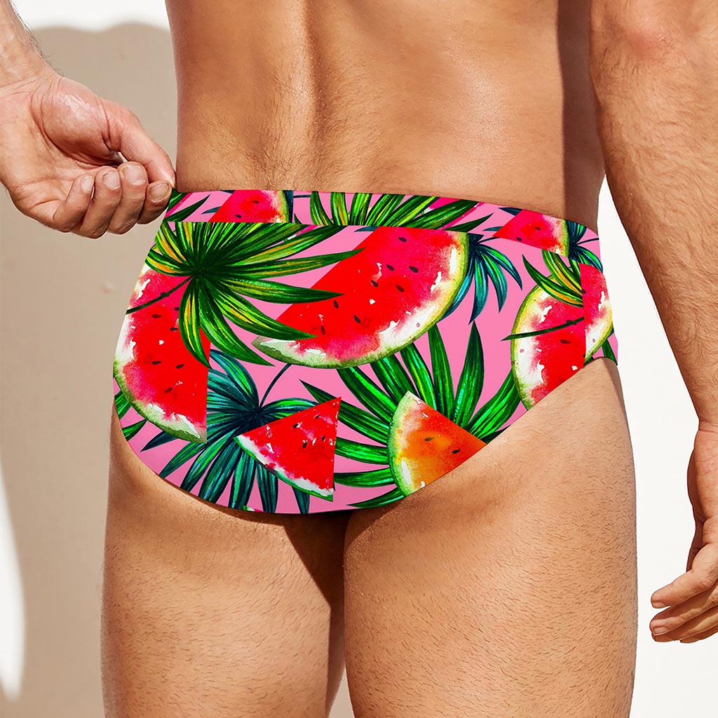 Colorful Leaf Watermelon Pattern Print Men's Swim Briefs