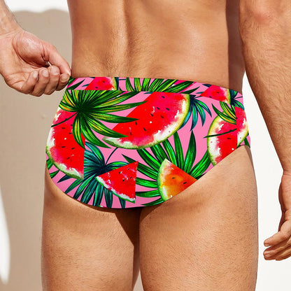 Colorful Leaf Watermelon Pattern Print Men's Swim Briefs