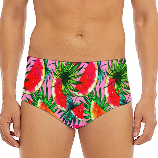 Colorful Leaf Watermelon Pattern Print Men's Triangle Swim Briefs