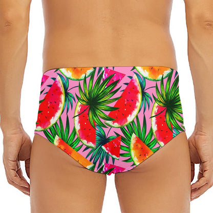 Colorful Leaf Watermelon Pattern Print Men's Triangle Swim Briefs