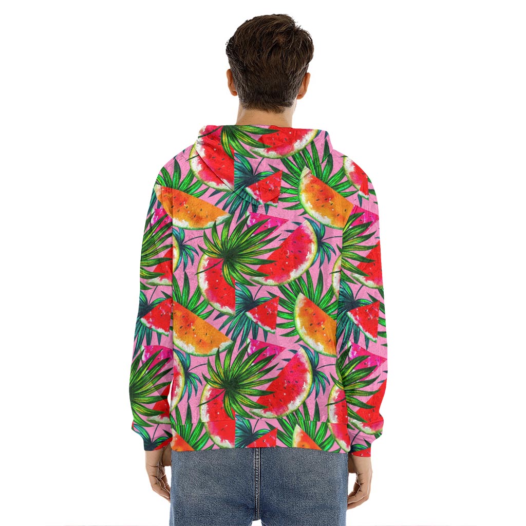 Colorful Leaf Watermelon Pattern Print Men's Velvet Pullover Hoodie