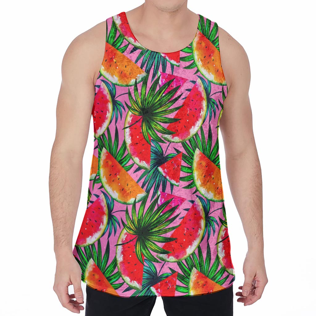 Colorful Leaf Watermelon Pattern Print Men's Velvet Tank Top