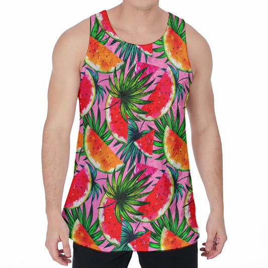 Colorful Leaf Watermelon Pattern Print Men's Velvet Tank Top