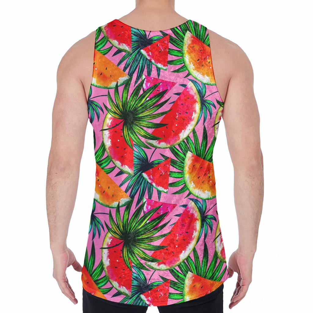 Colorful Leaf Watermelon Pattern Print Men's Velvet Tank Top
