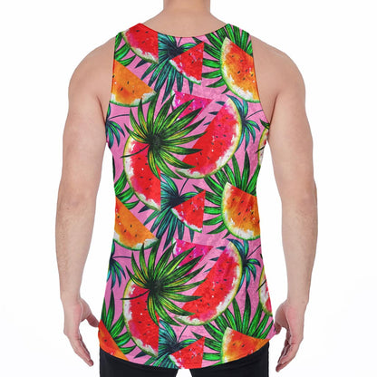 Colorful Leaf Watermelon Pattern Print Men's Velvet Tank Top