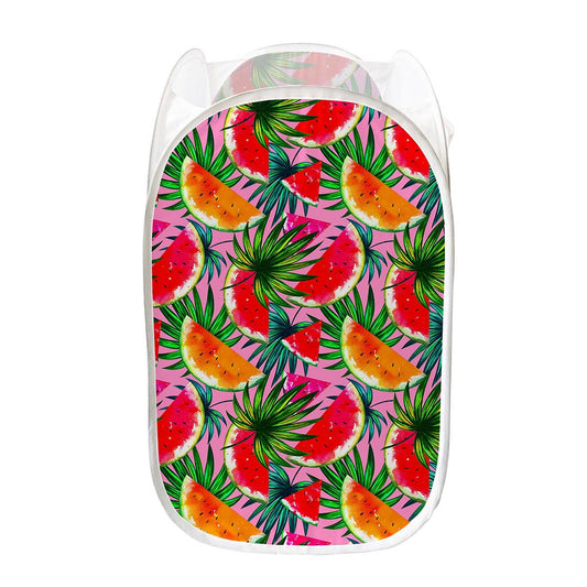 Colorful Leaf Watermelon Pattern Print Mesh Laundry Hamper