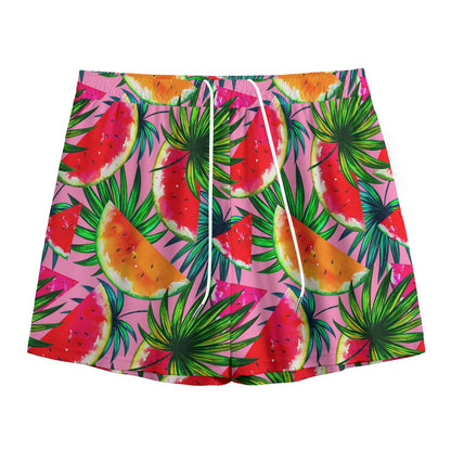Colorful Leaf Watermelon Pattern Print Mesh Shorts