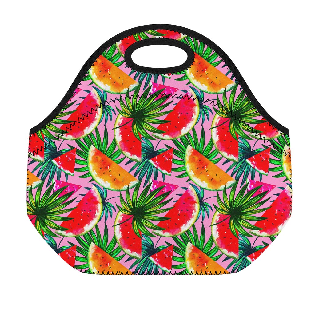 Colorful Leaf Watermelon Pattern Print Neoprene Lunch Bag
