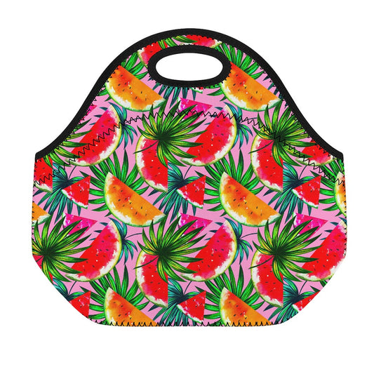Colorful Leaf Watermelon Pattern Print Neoprene Lunch Bag