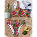Colorful Leaf Watermelon Pattern Print One Shoulder Bikini Top