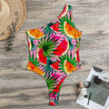 Colorful Leaf Watermelon Pattern Print One Shoulder Bodysuit