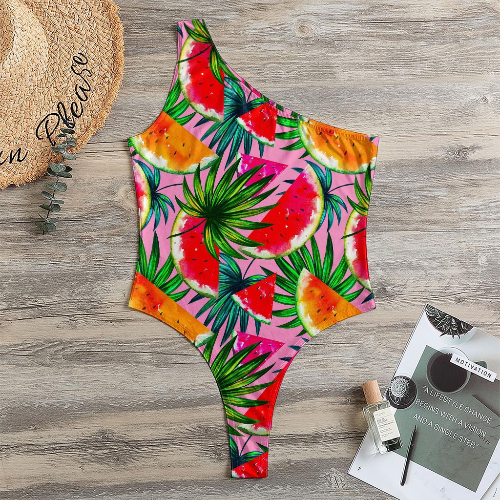 Colorful Leaf Watermelon Pattern Print One Shoulder Bodysuit