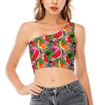 Colorful Leaf Watermelon Pattern Print One Shoulder Crop Top