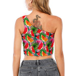 Colorful Leaf Watermelon Pattern Print One Shoulder Crop Top