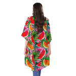 Colorful Leaf Watermelon Pattern Print Open Front Beach Cover Up