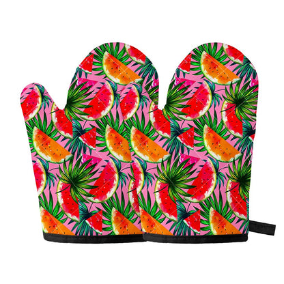 Colorful Leaf Watermelon Pattern Print Oven Mitts